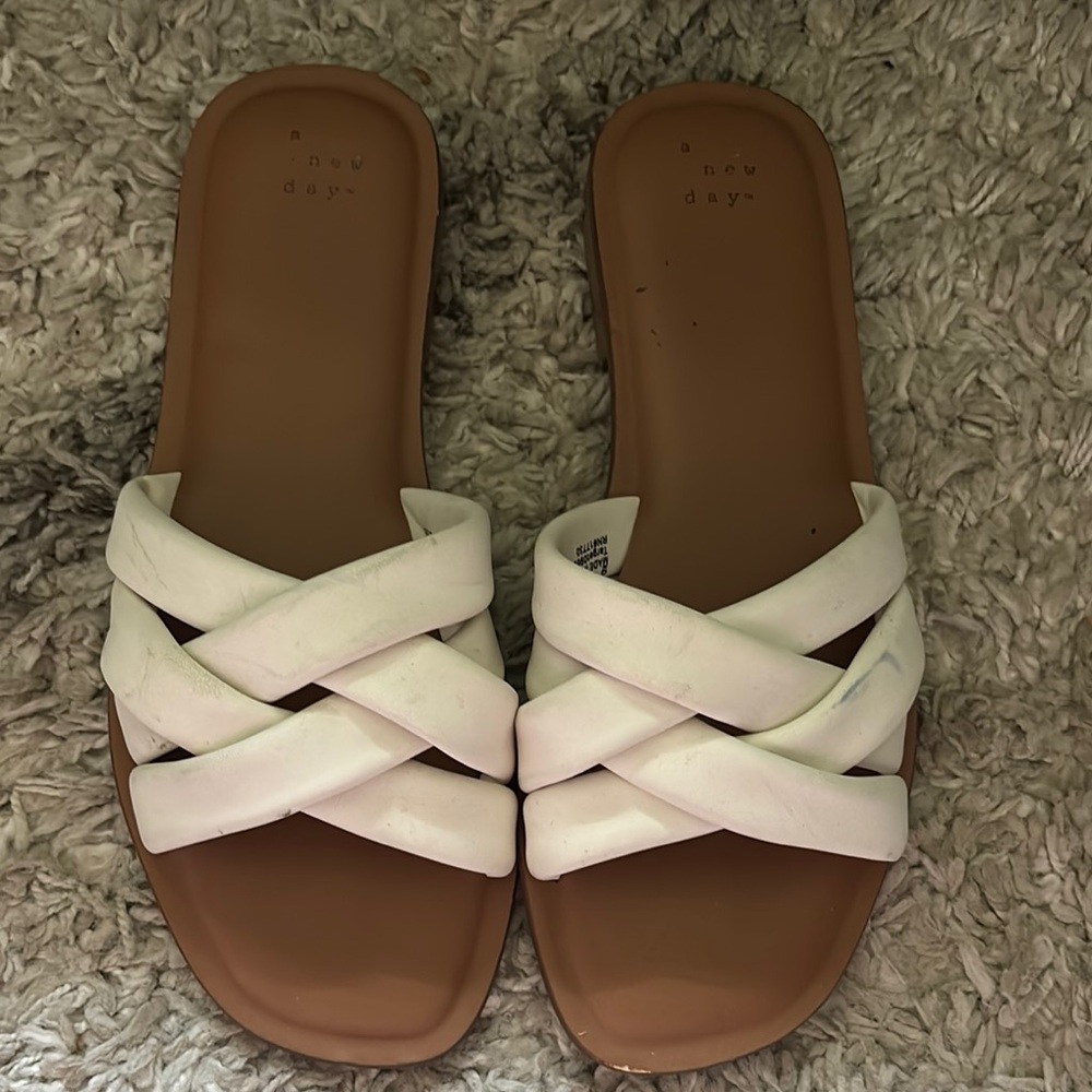 A New Day White Slide Sandals with Criss-Cross Design